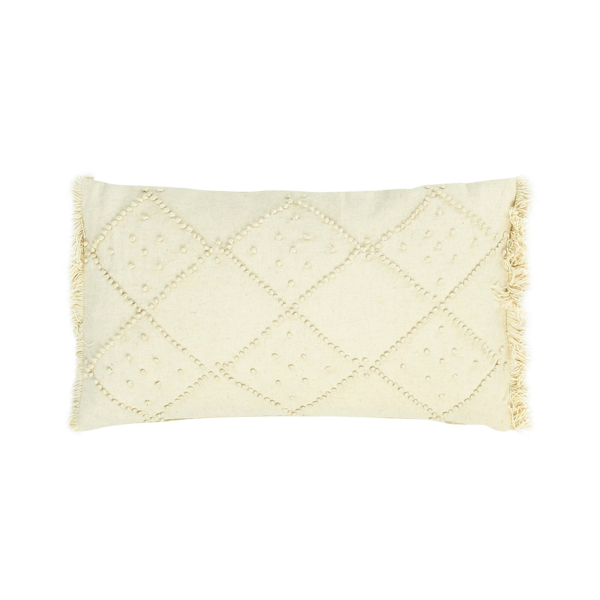 Diamond Design & Fringed Ends Cotton & Linen Lumbar Pillow